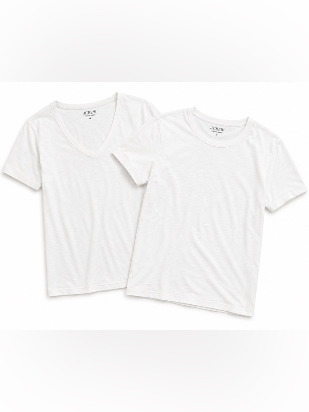 J. Crew Vintage Jersey Tee White Cotton Tee Set - Crew & V-Neck